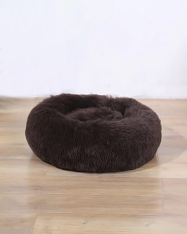 Dark Gray Plush Round Pet Cushion