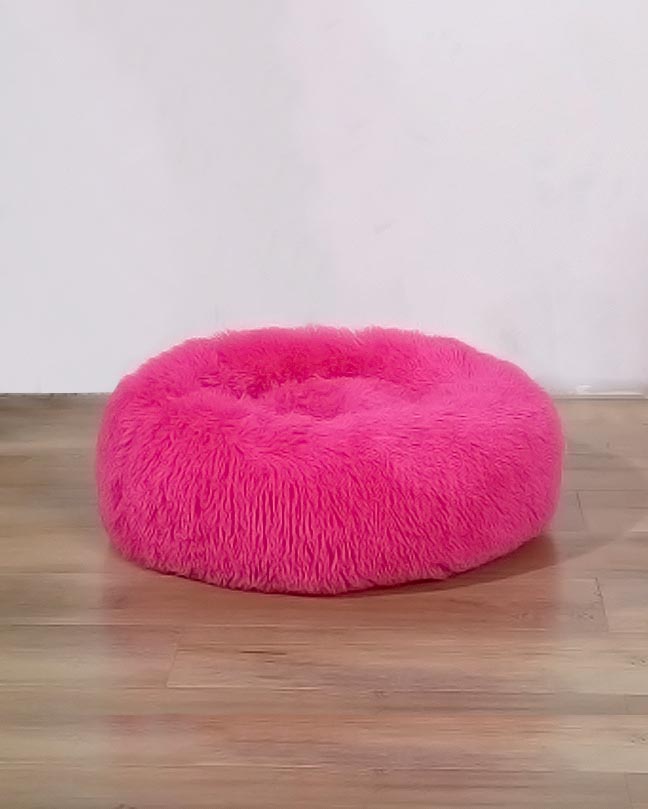 Leather Pink Plush Round Pet Cushion