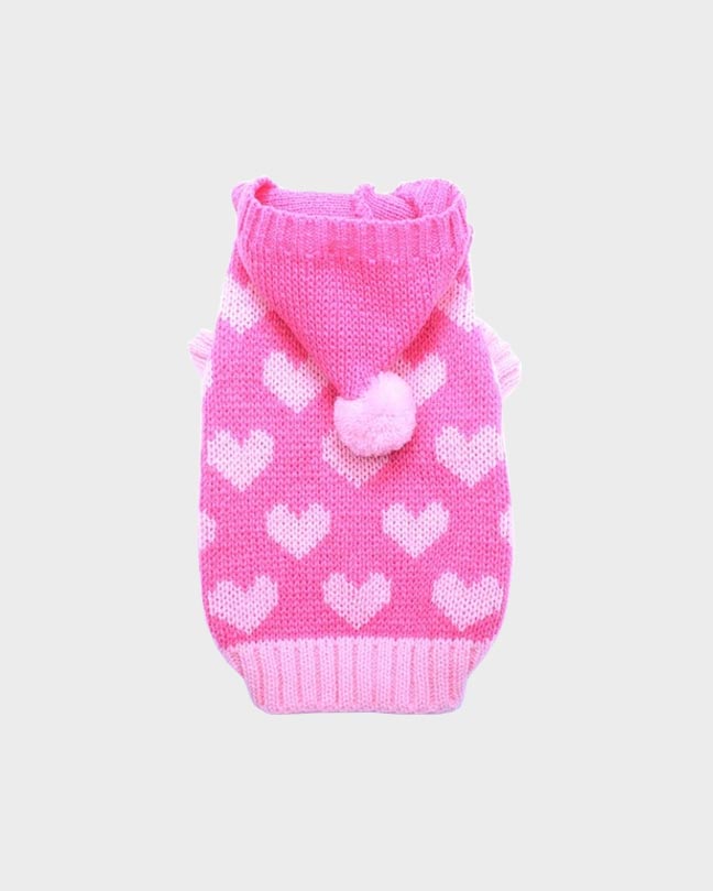 Pink Heart Hooded Pet Sweater