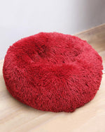 Wine Red Plush Round Pet Cushion